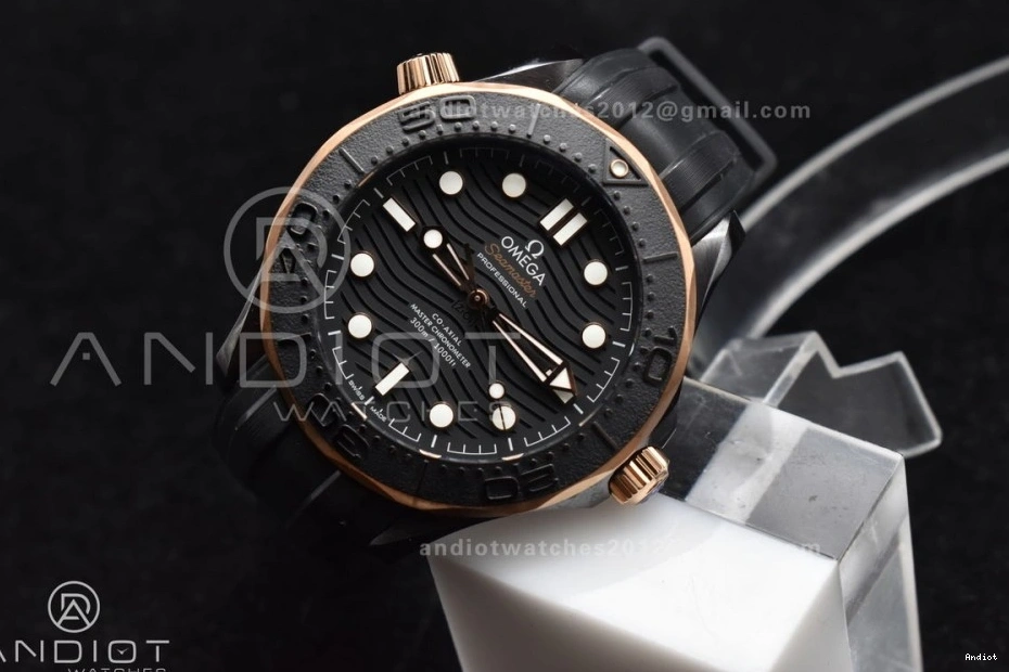 43.5mm 300m Bezel VSF Rubber Dial Seamaster Black Ceramic A8806 1:1 Edition on Black Best RG Strap Black 1230